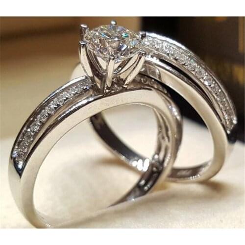 Bridal 2Pcs Cubic Zirconia Wedding/Engagement Couple Rings For Women Luxury Ring Crystal Christmas Jewelry Gift DropShip