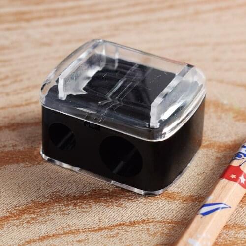 Precision Cosmetic Pencil Sharpener for Eyebrow Lip Liner Eyeliner with 2 Holes Plastic Metal Black Make up Pencil Sharpener