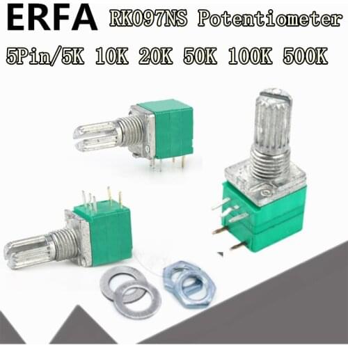 5pcs New RV097NS 5pin RK097NS RV097 5K 10K 20K 50K 100K 500K with a switch audio shaft 15mm amplifier sealing potentiometer