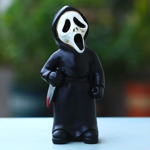 Horror Grim Reaper Statue Hand Painted Resin Skeleton Crafts Creative Halloween Ornament for Home Living Room Office C1