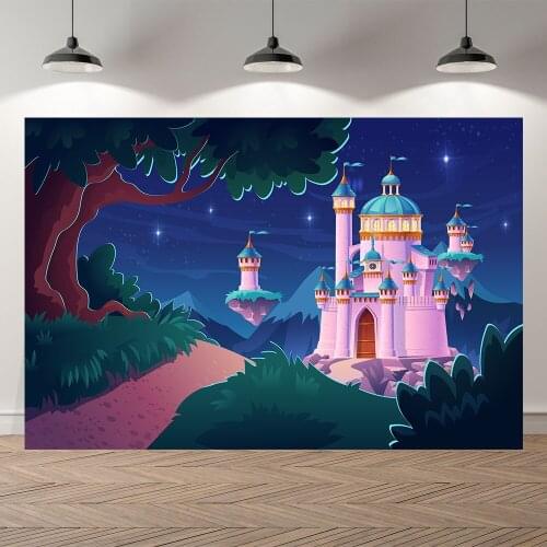 Seekpro Spring Castle Princess Baby Shower Birthday Backdrop Background Girls Flowers Party Carriage Palace Forest Cherry Pink