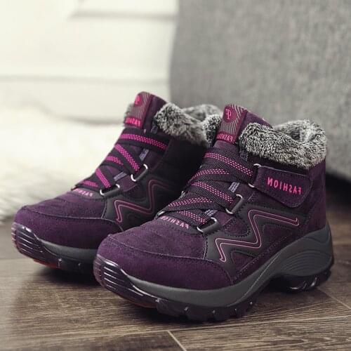 Winter Womens Boots Fleece Upper Warm Snow Boots Fleece Lining Outdoor Sports Non-slip Hiking Shoes