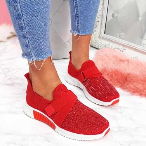Women Sneakers 2020 New Bling Rhinestone Ladies Shoes Slip On Comfortable Sole Running Walking Shoes Female Flat Sports Shoes