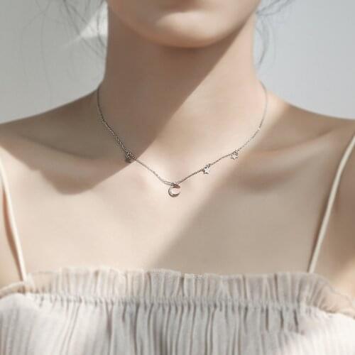 Women Jewelry Star Moon Pendant Necklace Popular Design Silvery Plating Chain Necklace for Girl Fine Accessories