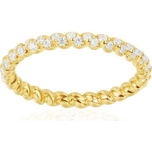 SLJELY Luxury Brand 925 Sterling Silver Yellow Gold Color Baroque Style Zircon Soleil Small Thin Ring Women Fine CZ Jewelry