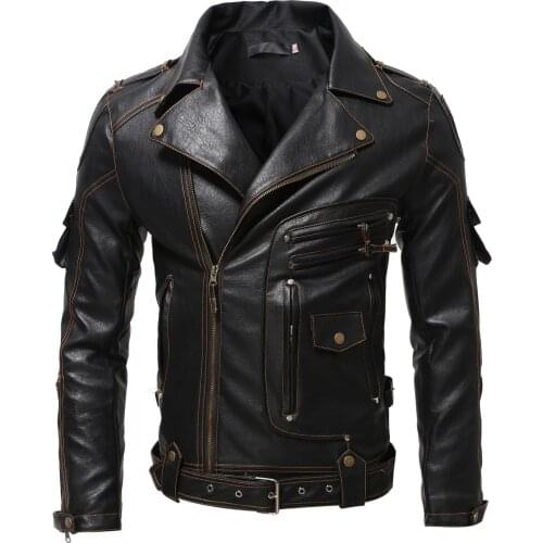 Winter Mens Leather Jacket Men Fashion Motorcycle Locomotive PU Leather Jacket Cool Zipper Pockets Leather Coats EU Size -40