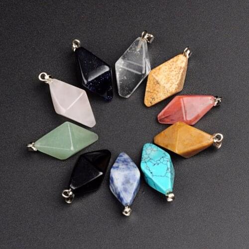 12pcs Balancing Reiki Charms 7 Chakra Natural Hexagonal Pyramid Rose Pink Quartz Rock Crystal Stone Pendulum For Dowsing Pendant
