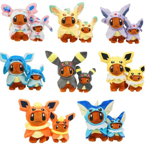 18-30cm Pokemon Pikachu Cosplay Eevee With Cloak Umbreon Espeon Jolteon Vaporeon Sylveon Flareon Plush Toys Kids Birthday Gift