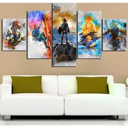 5 Pcs Wall Art Canvas Paintings TLOZ Link Livingroom Decoration for Interior Home Decor Modular Pictures