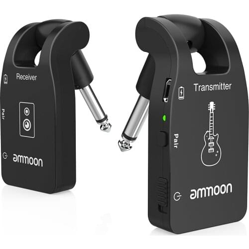 Ammoon Wireless Guitar System 2.4G Rechargeable 6 Channels Audio Transmitter Receiver for Electric Guitar Bass