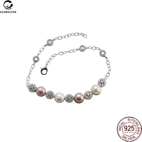 Korean fashion creative S925 sterling silver bracelet Women DIY pearl accessories Silver jewelry Birthday gifts for girl 617