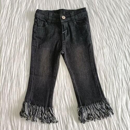 Best Selling Kids Fashion Fringed pants Solid Color Straight Denim trousers Girl High Quality Jeans