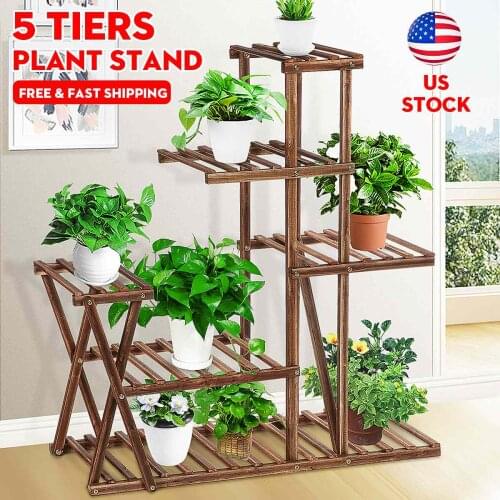 5-Layer Wooden Plant Shelves Rack Display Shelf Home Indoor Outdoor Yard Garden Patio Balcony Flower Planter Pot Stands