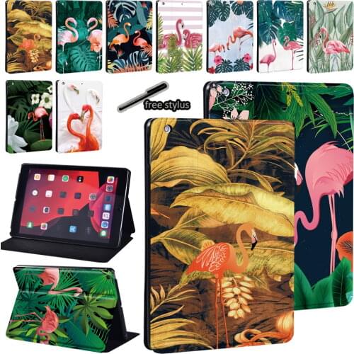 Tablet Case For Apple IPad 5/6/7/8th /Mini 1/2/3/4/5 /Ipad 2/3/4 flamingo Series Print Pattern Leather Stand Cover+Free Stylus