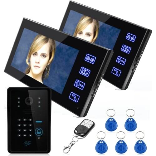 Free Shipping!Ennio Touch Key 7" Color RFID Video Door Phone Doorbell Video Intercom System 5 ID Card Video Intercom 2 Monitor
