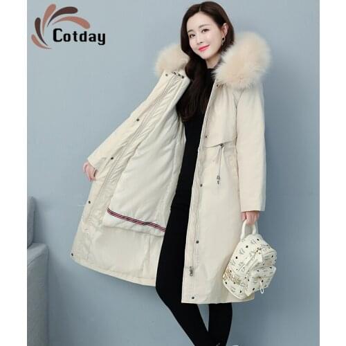 Cotday Cotton Winter New Cotton Padded Jacket Manteau Women With Hooded Over Knee Drawstring Long Detachable Padded Parka Coat