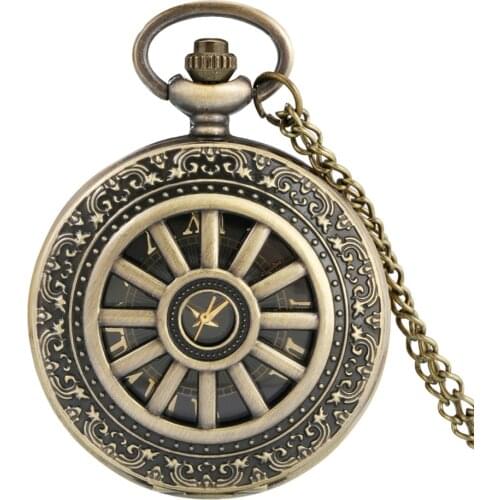 Bronze Hollow Display Exquisite Pendant Pocket Watch Retro Necklace Clock Gifts Men Women