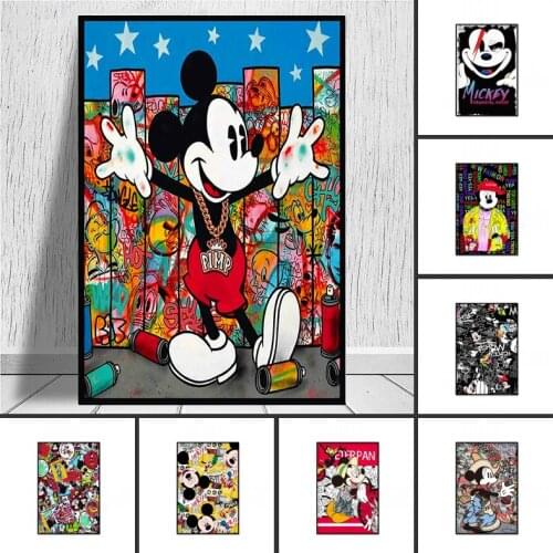 Disney Graffiti Mickey Mouse Donald Duck Canvas Painting Cartoon Posters and Prints Cuadros Wall Art Picture for Kids Room Decor