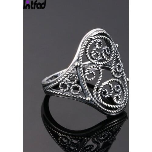 925 Sterling Silver Ring Vintage Hollow Carving Ring for Women Wedding Anniversary Party Gift Finger Ring Jewelry