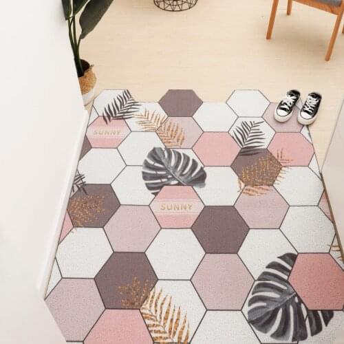 Hexagon Pattern Plaid Doormat Can Be Cut Custom Mats Carpet PVC Silk Loop Non-slip Entrance Doormat Hallway Kitchen Mats Carpet