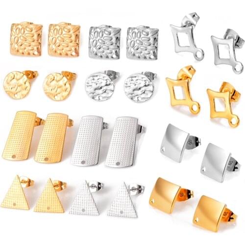 10pcs Stainless Steel Round Square Irregular Geometric Stud Earring Ear Base for DIY Hand Made Earrings Jewelry Making Supplies