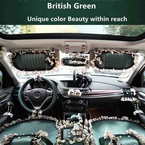 Lace car interior decoration handbrake cover gear cover steering wheel cover seat belt shoulder guard rearview mirror cover
