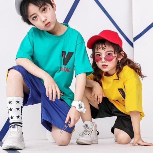 Fashion Child Short Sleeve Jazz Hip Hop Dance Clothing for Girls Boys Sweatshirt Jogger Pants Ballroom Dancing Costumes Outfits