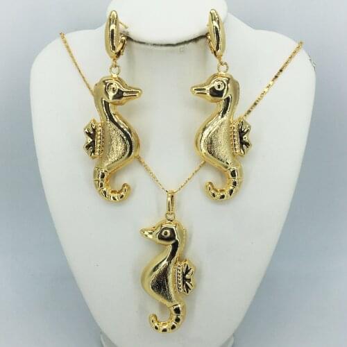 Wholesale fashion earrings/pendants/necklace 24K gold jewelry set for ladies birthday travel gift brides accessories