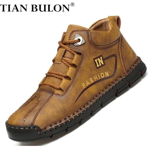 Leather Men Boots British Style Ankle Boots Winter with Fur Warm Snow Boots Men Waterproof Casual Shoes Sneakers Botas Hombre