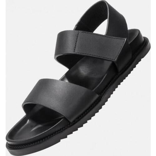 Mens Summer breathable soft leather beach shoes thick bottom non-slip casual Roman sandals