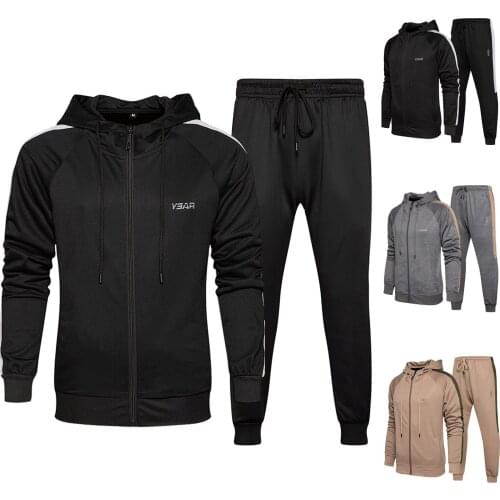 2021 Sweatpants Sets Male 2-Piece Hooded Patchwork Long Sleeve Top Blouse Long Pants Sets Sportswear conjunto moletom masculino