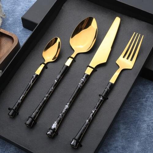 302 Stainless Steel Tableware Set Marble Gold Dinnerware Sets Western Food Knife fork Spoon Couverts Assiettes De Table Drop