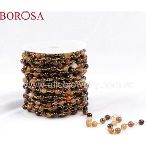 BOROSA New Arrival Natural Brown Color Stone Faceted Beaded Chains for Necklace Making JT077