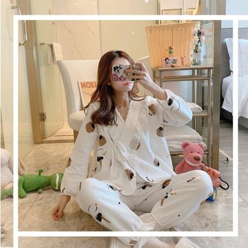 Maternity clothes autumn and winter models cotton quilted confinement clothes postpartum air layer nursing pajamas