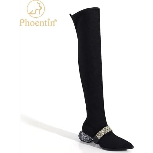 Phoentin pearl Womens over-the-knee boots stretchable slim Womens high boots pointed toe Woman shoes 2020 crystal heels FT1167
