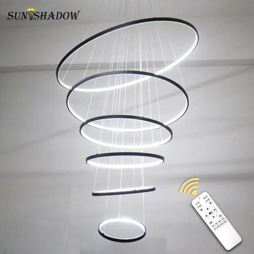 High Ceiling Led Chandelier 6Rings Modern Ceiling Chandelier Lighting For Living room Dining room Kitchen Bedroom Hanging Lamps