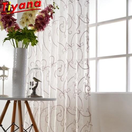 Nordic Simple Geometric Embroidery Curtains for Living Room White Yarn Window Drapes for Kitchen Balcony X-HM358#30