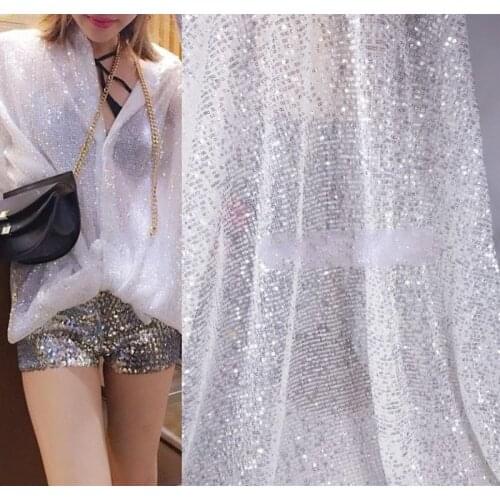 GLace 1Y/Lot soft elastic mesh fabric flash sequins fabric for dress wedding cloth decoartion TX784