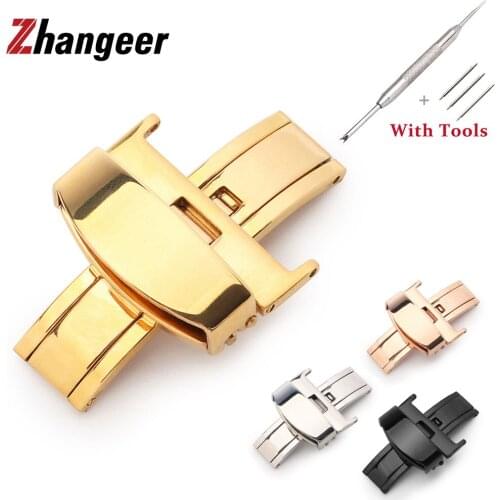 High Quality 316L Butterfly Deployment Buckle Automatic Double Click Stainless Steel Strap Button For Watch Band 10mm -24mm Gift