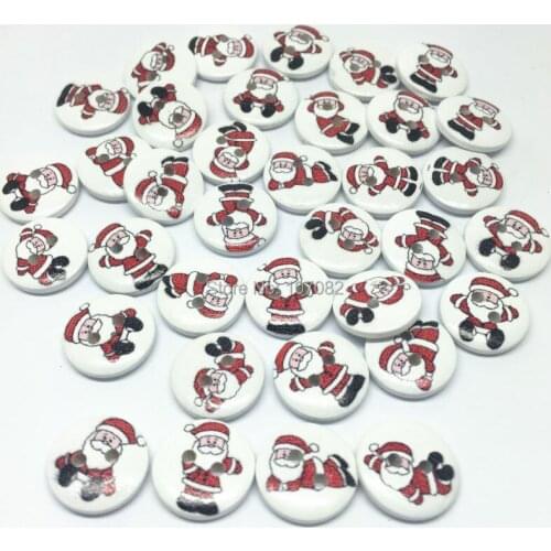 100pcs Santa Mixed Wood Xmas Buttons 15mm 2 Holes Sewing Round Button Embellishments Crafts Christmas Deer Button