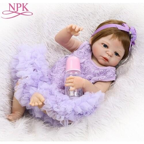 NPK 55cm Lifelike Reborn Baby Dolls with Purple skirt cute Girl Soft Silicone Bebes Reborns Realistic bonecas Dolls Cute Toy