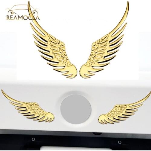 Reamocea 2Pcs Silver Gold Car Styling Eagle Angle Wings Shape 3D Carved Metal Sticker Wing Elmbem External Decoration