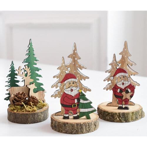 Christmas Wooden Creative Desktop Small Christmas Tree Mini Ornaments Wooden Block Christmas Decorations For Home U3