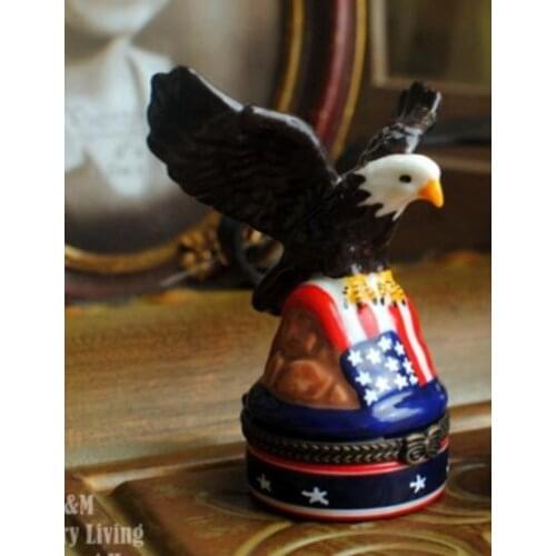 Garden Retro Style Animal American hand-Painted ceramics Tourist souvenir Mini Eagle jewelry box