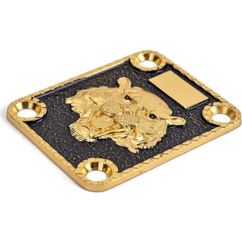 Electric Guitar Neck Plate Tiger Head Pattern Zinc Alloy, Golden