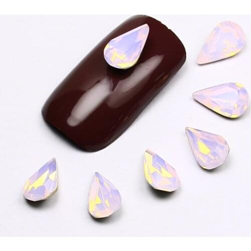 6*10mm Crystal Rhinestones 3D Pointback Strass Tear Drop Stones Pink Opal Nailart Decorations Nails Accessories Diamond Manicure