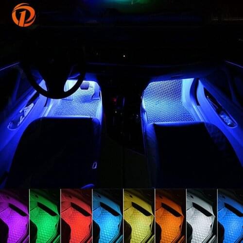 POSSBAY 4Pcs RGB LED Strip Light Car Interior Decoration Lights With Remote Floor Foot Pathway Light Decorative Atmosphere Lamps