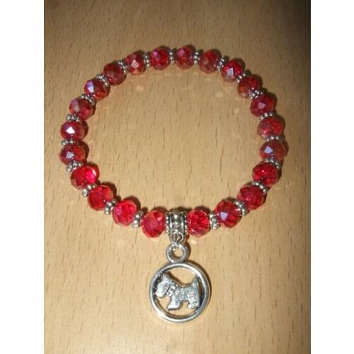 Fashion Jewelry Scottish Terrier Dog Red Glass Beaded Protection Spiritual Stretchy Bracelets & Bangle DIY