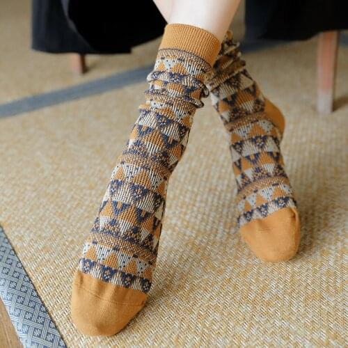 2020 Retro female Cotton Socks Fashion Autumn Winter Travel Mid-calf Length Outdoor Sports Striped Daily Elastic Warm