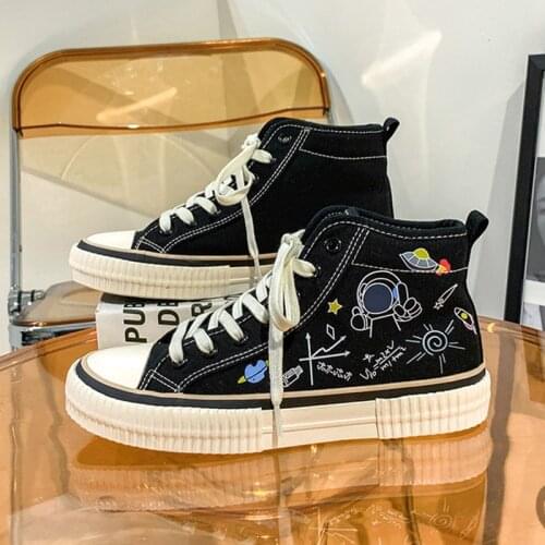 2021 New Summer Youth High-top Fashion Comfortable Canvas Shoes Flat Heel Women Graffiti Vulcanized Shoes Women Casual Shoes